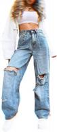 женские синие мешковатые рваные джинсы с высокой талией и хлопковой отделкой, широкие брюки в уличном стиле логотип