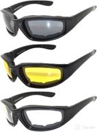 🏍️ 3-pack motorcycle padded foam glasses - variety lenses (smoke, yellow, clear) owl® logo