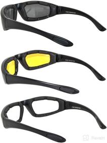 img 2 attached to 🏍️ 3-Pack Motorcycle Padded Foam Glasses - Variety Lenses (Smoke, Yellow, Clear) OWL®