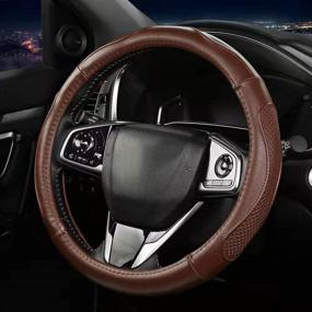 img 1 attached to 🚗 Premium Soft Microfiber Leather Car Steering Wheel Cover - Unisex Universal Fit (15") with Leather Embossed Design, Breathable & Non-Slip Grip - Odorless Comfortable Protection