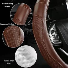img 3 attached to 🚗 Premium Soft Microfiber Leather Car Steering Wheel Cover - Unisex Universal Fit (15") with Leather Embossed Design, Breathable & Non-Slip Grip - Odorless Comfortable Protection