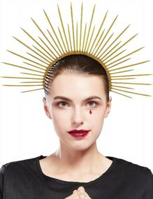 img 4 attached to Gold Greek Goddess Headpiece Sunburst Spiked Halo Crown Fantherin Mary Halo Crown Headband For Cosplay Halloween Costume Party