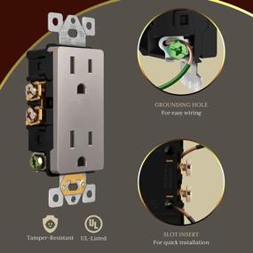 img 2 attached to ENERLITES Rêve Collection Luxury Decorator Receptacle, Child Safe Tamper-Resistant Wall Outlet, Matte Finish, Residential Grade, Self-Grounding,2-Pole,3-Wire, 15A 125V, UL Listed, R61501-TR-NK, Nickel