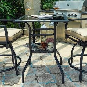 img 3 attached to All-Weather Steel Patio Set: Swivel Bar Stools And Armrest Chairs With Glass Top Table