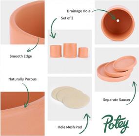 img 1 attached to Set Of 3 POTEY Terracotta Planters With Drainage Hole And Saucer - 6 Inch, 5 Inch, And 4 Inch Cylindrical Indoor Flower Containers - Unglazed Clay Pots Perfect For Plants - Model Number 222231