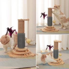 img 3 attached to Marchul Cat Toy Roller 2-Level Turntable, Wooden Cat Track Toy With Scratching Post, Interactive Kitten Fun Track Toy For Indoor Cats