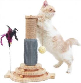 img 4 attached to Marchul Cat Toy Roller 2-Level Turntable, Wooden Cat Track Toy With Scratching Post, Interactive Kitten Fun Track Toy For Indoor Cats