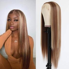 img 1 attached to 22 Inch Blonde Highlight Synthetic Lace Front Wig - Pre-Plucked Long Straight Hair Replacement Wig For White Women With Glueless Design - Brown Mixed Blonde Color By Oxeely