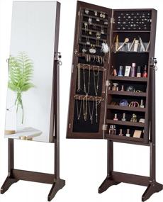 img 4 attached to Brown Frameless Dressing Mirror Jewelry Armoire: Lockable, Large Storage Organizer By YOKUKINA