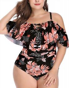 img 3 attached to Plus Size Women'S Off Shoulder Swimsuit With Tummy Control - Daci Bathing Suit