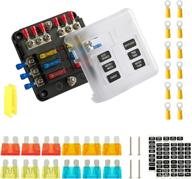 🔌 soyond waterproof fuse box with led indicator, 6-way damp-proof cover and 12 circuits - marine fuse block for automotive, car, boat, rv, truck - dc 12/24v logo