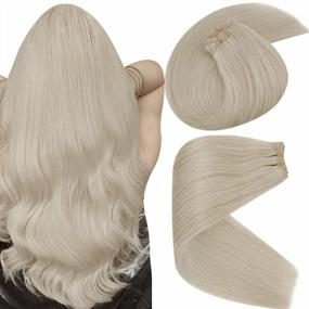 img 4 attached to 🌞 Sunny Platinum Blonde Sew-In Hair Extensions: Premium Remy Human Hair Weft Extensions - 18inch 100g