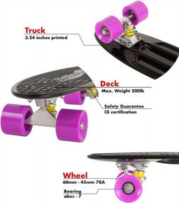 img 3 attached to Универсальный 22-дюймовый скейтборд для всех возрастов и уровней мастерства - ретро-дизайн идеально подходит для начинающих и профессионалов - шортборд со сменными колесами для индивидуальной езды