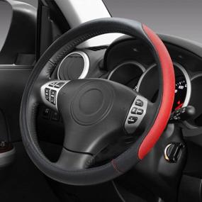img 4 attached to Universal Fit Leather Auto Steering Wheel Cover For Women Men - 14 1/2 To 15 Inch, Breathable & Odorless, Anti-Slip Protection (Black)