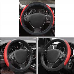 img 3 attached to Universal Fit Leather Auto Steering Wheel Cover For Women Men - 14 1/2 To 15 Inch, Breathable & Odorless, Anti-Slip Protection (Black)