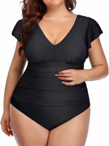 img 1 attached to Plus Size Women'S One-Piece Swimsuit With Tummy Control And Ruffle Detailing By Yonique - Stylish Swimwear For Flattering Silhouette.