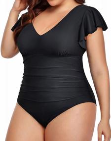 img 3 attached to Plus Size Women'S One-Piece Swimsuit With Tummy Control And Ruffle Detailing By Yonique - Stylish Swimwear For Flattering Silhouette.