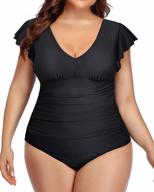 plus size women's one-piece swimsuit with tummy control and ruffle detailing by yonique - stylish swimwear for flattering silhouette. logo