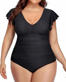 img 4 attached to Plus Size Women'S One-Piece Swimsuit With Tummy Control And Ruffle Detailing By Yonique - Stylish Swimwear For Flattering Silhouette.