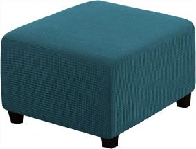 img 4 attached to H.VERSAILTEX Large Folding Storage Ottoman Slipcover Protector Form Fit Elastic Bottom Stretch High Spandex Small Checks Jacquard Fabric - Deep Teal