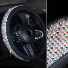 img 4 attached to 💎 Multicolor Banseko Diamond Leather Steering Wheel Cover with Bling Crystal Rhinestones - 15 Inch Universal Car Wheel Protector for Girls and Women