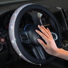 img 1 attached to 💎 Multicolor Banseko Diamond Leather Steering Wheel Cover with Bling Crystal Rhinestones - 15 Inch Universal Car Wheel Protector for Girls and Women