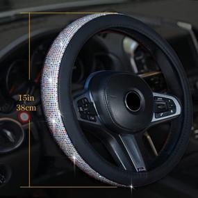 img 2 attached to 💎 Multicolor Banseko Diamond Leather Steering Wheel Cover with Bling Crystal Rhinestones - 15 Inch Universal Car Wheel Protector for Girls and Women