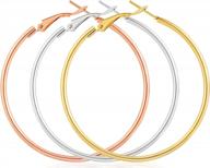 set of 3 large stainless steel hoop earrings for women - 14k gold, rose gold, and silver plated for girls and women logo
