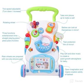 img 1 attached to 👶 Sit to Stand Baby Walker with Music, Light, Removable Drawing Board, Music Piano, Mini Phone - Toddler Push Walking Toys for 6+ Months Baby Boys and Girls