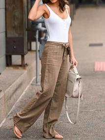 img 1 attached to Famnbro Women'S Elastic Waist Linen Palazzo Pants Tie Knot Long Wide Leg Trousers With Pockets (S-3XL)