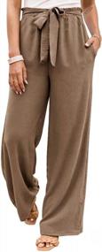 img 3 attached to Famnbro Women'S Elastic Waist Linen Palazzo Pants Tie Knot Long Wide Leg Trousers With Pockets (S-3XL)