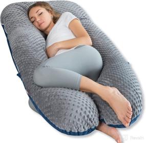 img 4 attached to 🤰 AngQi Peanutshell Pregnancy Pillow: U Shaped Full Body Maternity Pillow for Side Sleeping and Back Support - Blue & Grey, with Minky Dot & Velvet Cover