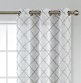 img 3 attached to MIUCO White Sheer Embroidery Trellis Design Grommet Curtains 95" Long For French Doors - 2 Panels (2 X 37" Wide)