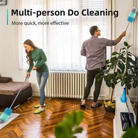 img 2 attached to 2 Pack Extendable Feather Dusters - NaHous Microfiber Duster Set with 100-inch Telescopic Pole, Bendable Head &amp; Long Handle - Ideal for Cleaning Ceiling Fans, High Ceilings, Furniture - Blue