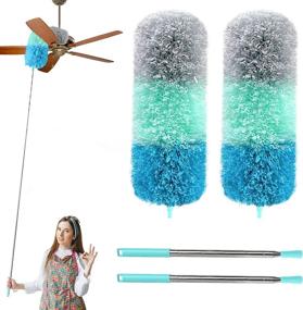 img 4 attached to 2 Pack Extendable Feather Dusters - NaHous Microfiber Duster Set with 100-inch Telescopic Pole, Bendable Head &amp; Long Handle - Ideal for Cleaning Ceiling Fans, High Ceilings, Furniture - Blue