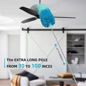 img 1 attached to 2 Pack Extendable Feather Dusters - NaHous Microfiber Duster Set with 100-inch Telescopic Pole, Bendable Head &amp; Long Handle - Ideal for Cleaning Ceiling Fans, High Ceilings, Furniture - Blue