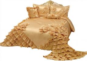 img 1 attached to Вдохновленный королевскими особами золотой свадебный комплект постельного белья большого размера для кровати Cal / King (120X110) — романтический, эстетичный и плюшевый, включая 2 наволочки, 1 квадратную подушку и 1 валик для шеи