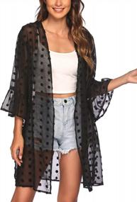 img 4 attached to ELESOL Women'S Swimsuit Coverup Beach Chiffon Kimono Cardigan Sheer Open Front 3/4 Sleeve Bathing Suit Cover Ups S-3XL