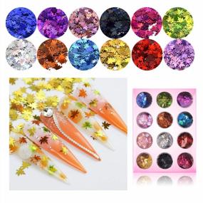 img 4 attached to MEILINDS Fall Maple Leaves Nail Art Sequins, 12 Colors 3D Holographic Red Mixed Autumn Leaf Chunky Glitter Flakes Paillette, Nail Art Sticker Decals Nails Decoration DIY Design For Manicure Craft