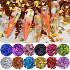 img 1 attached to MEILINDS Fall Maple Leaves Nail Art Sequins, 12 Colors 3D Holographic Red Mixed Autumn Leaf Chunky Glitter Flakes Paillette, Nail Art Sticker Decals Nails Decoration DIY Design For Manicure Craft