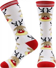 img 1 attached to Cute And Cozy Christmas-Themed Women'S Knit Crew Socks With Novelty Cartoon Patterns - Perfect Holiday Gift Idea