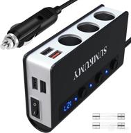 sumkumy cigarette lighter adapter 3 socket with quick charge 3.0 & 4 usb ports: 180w car splitter for gps, dash cam, sat nav, phone, tablet - led display voltage & on/off switch логотип