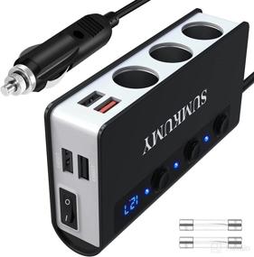 img 4 attached to SUMKUMY Cigarette Lighter Adapter 3 Socket with Quick Charge 3.0 & 4 USB Ports: 180W Car Splitter for GPS, Dash Cam, Sat Nav, Phone, Tablet - LED Display Voltage & On/Off Switch