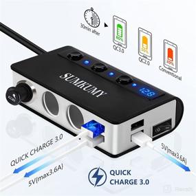 img 3 attached to SUMKUMY Cigarette Lighter Adapter 3 Socket with Quick Charge 3.0 & 4 USB Ports: 180W Car Splitter for GPS, Dash Cam, Sat Nav, Phone, Tablet - LED Display Voltage & On/Off Switch