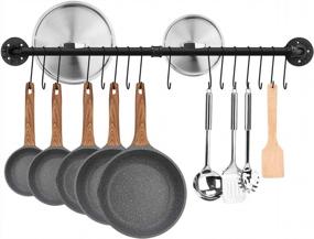 img 4 attached to Black Wall Mounted Pot Rack With 16 Hooks And Detachable Organizer For Pans, Lids, And Utensils - Toplife 39.4 Inches