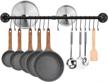 black wall mounted pot rack with 16 hooks and detachable organizer for pans, lids, and utensils - toplife 39.4 inches logo