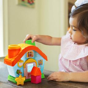 img 2 attached to 🏠 Infunbebe Shape Sorting House Toy - Early Development Shape and Color Recognition Toy for 12+ Months - Includes 5 Colorful Blocks