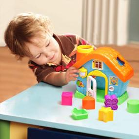 img 3 attached to 🏠 Infunbebe Shape Sorting House Toy - Early Development Shape and Color Recognition Toy for 12+ Months - Includes 5 Colorful Blocks