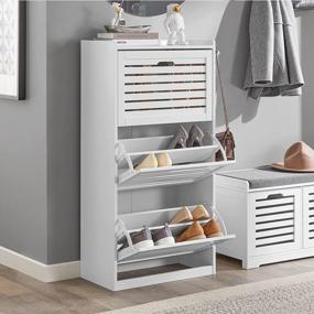 img 4 attached to Organize Your Shoes In Style With Haotian FSR108-W Shoe Cabinet: White 3 Flip-Drawers Shoe Rack And Storage Bench