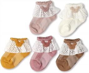 img 4 attached to Adorable Princess Socks For Little Girls - 5 Pairs With Lace Ruffles And Bear Decorations By HOOLCHEAN